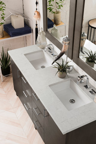 60 Inch Metropolitan Dual Mount Vanity in Silver Oak / Eternal Jasmine Pearl Top