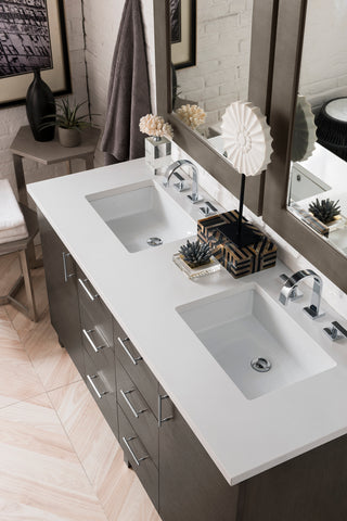 60 Inch Metropolitan Dual Mount Vanity in Silver Oak / White Zeus Top