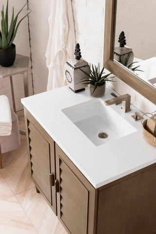 36 Inch Portland Freestanding Vanity in Whitewashed Walnut / White Zeus Top