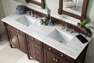 72 Inch Brittany Freestanding Vanity in Burnished Mahogany / Arctic Fall Solid Surface Top