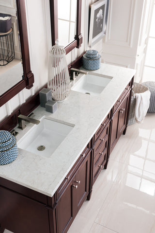72 Inch Brittany Freestanding Vanity in Burnished Mahogany / Eternal Jasmine Pearl Top
