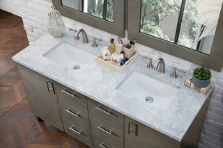 60 Inch Metropolitan Dual Mount Vanity in Silver Oak / Carrara White Top