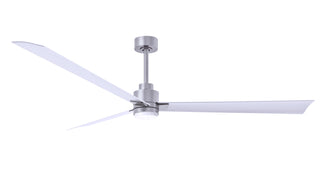 72 Inch Alessandra series  3-blade transitional ceiling fan. Multiple finish options to choose from. Brushed Nickel / Matte White Finish / 72 Inch