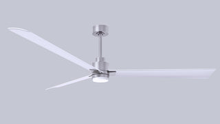 72 Inch Alessandra series  3-blade transitional ceiling fan. Multiple finish options to choose from. Brushed Nickel / Matte White Finish / 72 Inch