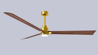 72 Inch Alessandra series  3-blade transitional ceiling fan. Multiple finish options to choose from. Brushed Brass / Walnut Finish / 72 Inch