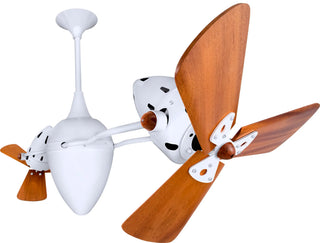 Ar Ruthiane series 360° dual headed fan with Mahogany Blades.  Multiple finishes available