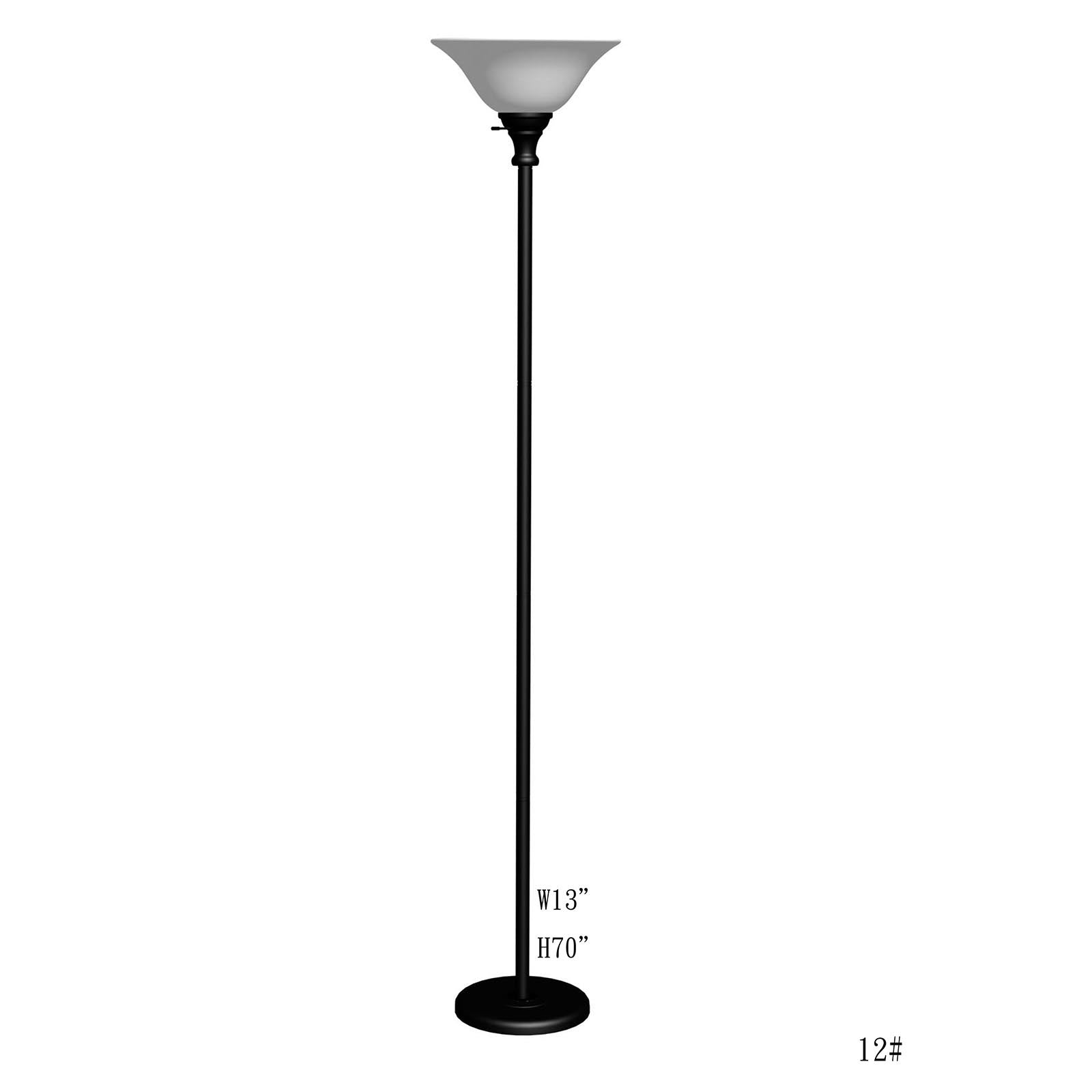 150W 3 Way Metal Torchiere With Glass Shade