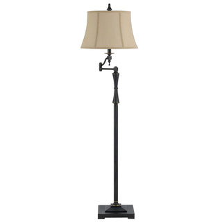 150W 3 Way Madison Swing Arm Metal Floor Lamp With Burlap Shade