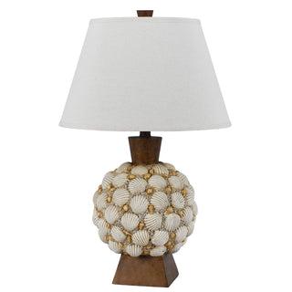 150W 3 Way Seashell Resin Table Lamp With Hardback Fabric Shade