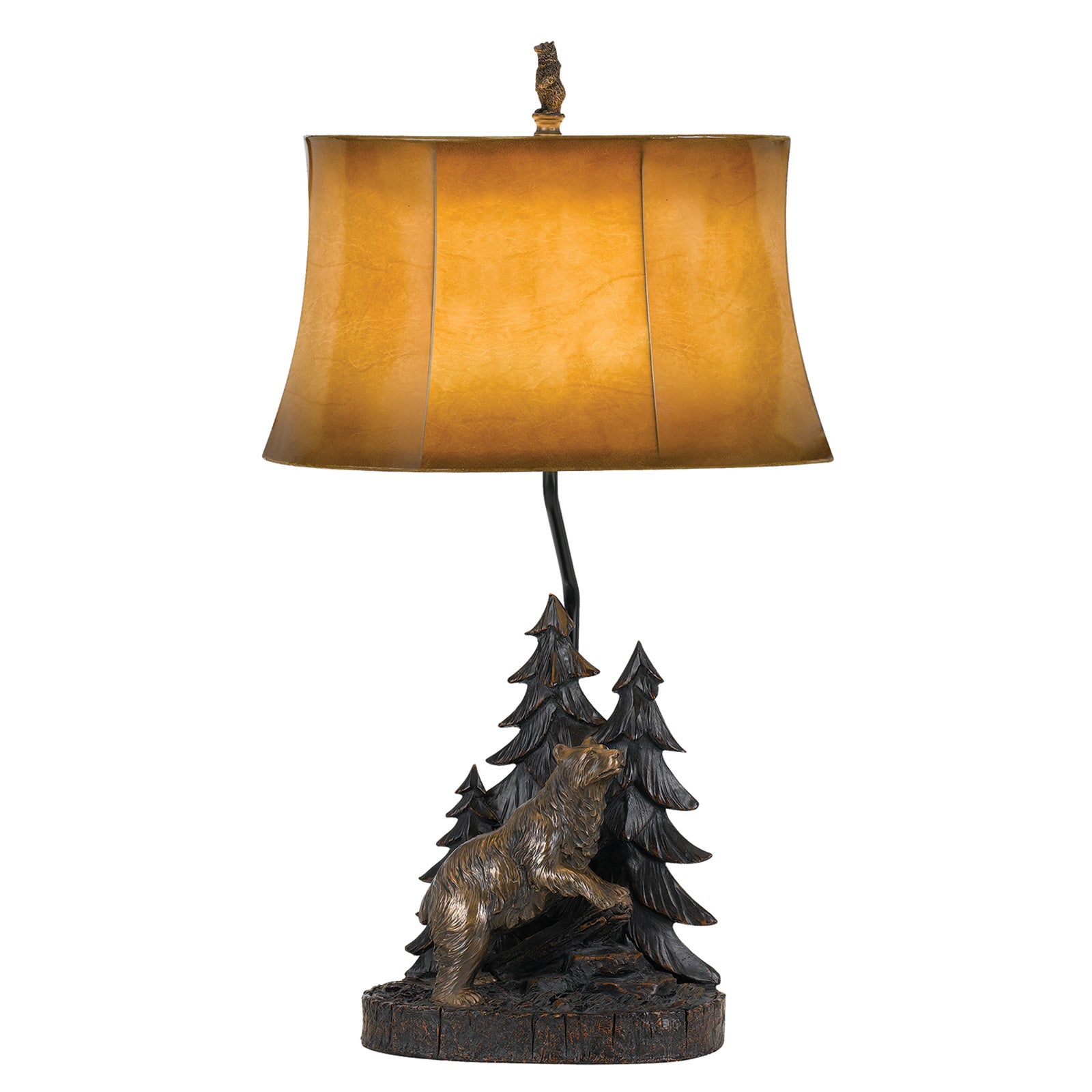 150W 3 Way Forest Resin Table Lamp With Leatherette Shade