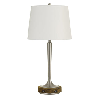 150W 3 Way Chester Metal Table Lamp With Wood Accent Base And 2 Usb Charging Ports