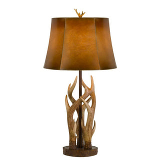 150W 3 Way Darby Antler Resin Table Lamp With Leathrette Shade