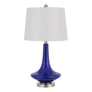 100W Kleve Glass Table Lamp With Taper Drum Hardback Linen Shade  (Priced And Sold As Pairs) Royal Blue