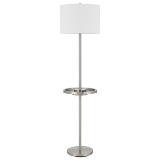 Crofton Metal Floor Lamp With Metal Tray Table And 2 Usb Charging Ports And A Weight Base.