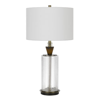 150W 3 Way Sherwood Glass Table Lamp With Wood Font And Hardback Fabric Drum Shade