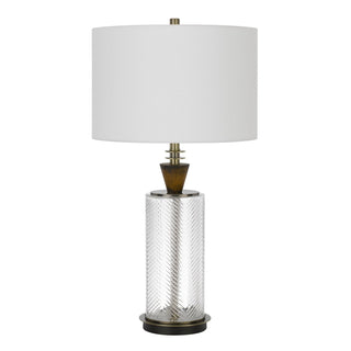 150W 3 Way Sherwood Glass Table Lamp With Wood Font And Hardback Fabric Drum Shade