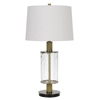 150W 3 Way Morrilton Glass Table Lamp With Wood Pole And Hardback Taper Drum Fabric Shade