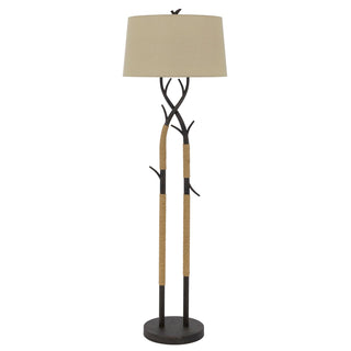 Pecos Metal Tree Branch Floor Lamp With Wrapped Ropes , Linen Shade