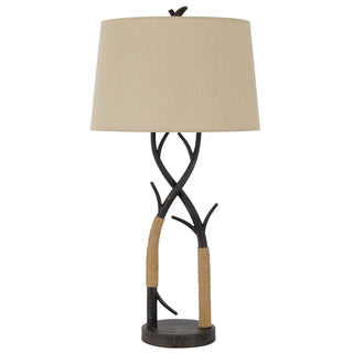 Pecos Metal Tree Branch Table Lamp With Wrapped Ropes , Linen Shade