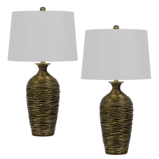 150W 3 way Aurora resin table lamp with hardback taper drum fabric shade (sold as pairs) Antique Bronze