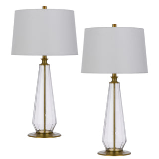 150W 3 way Southington glass table lamp with taper drum fabric shade (sold as pairs) Glass/Antique Bronze