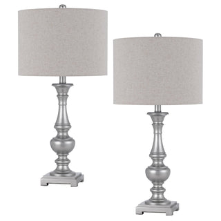 100W Nampa resin table lamp with hardback drum fabric shade (sold as pairs) Antique Silver