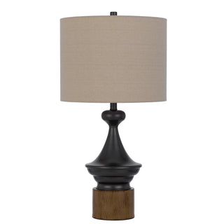 150W 3 way Sterling metal/table lamp with faux wood metal base and drum linen shade