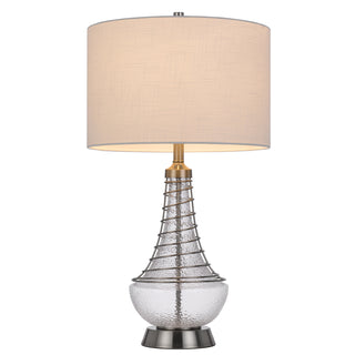 150W 3 way Baraboo glass table lamp with wire guard design and drum fabric shade