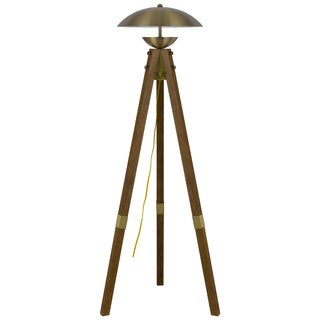 Lakeland 18W intergrated LED tripod birch wood floor lamp with half domed metal shade