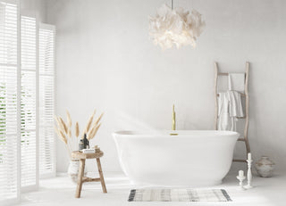 59 inch Soaking Bathtub in Glossy White with Brushed Gold Trim