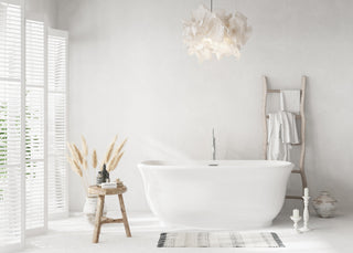 59 inch Soaking Bathtub in Glossy White with Brushed Nickel Trim