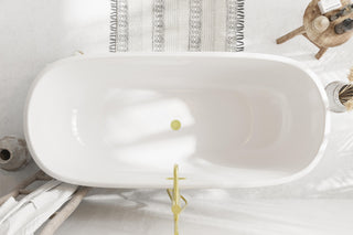 67 inch Soaking Bathtub in Glossy White with Brushed Gold Trim