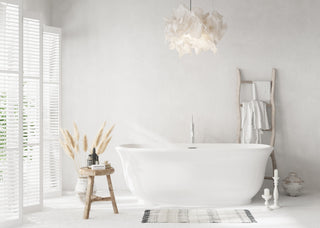 67 inch Soaking Bathtub in Glossy White with Brushed Nickel Trim