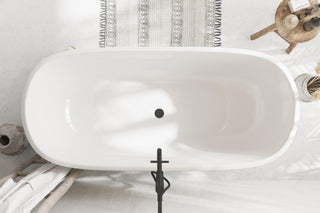 67 inch Soaking Bathtub in Glossy White with Matte Black Trim
