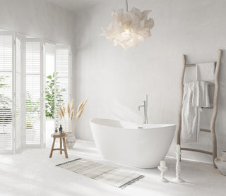 59 inch Soaking Bathtub in Glossy White with Brushed Nickel Trim