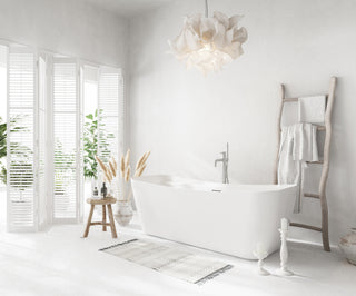 67 inch Soaking Bathtub in Glossy White with Brushed Nickel Trim