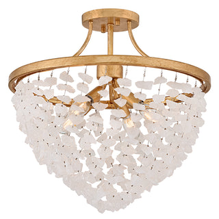 Myra Medium Semi-Flush Mount in Distressed Brass