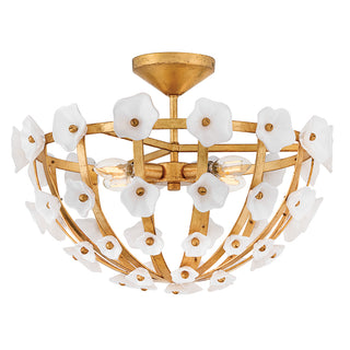 Azalea Medium Semi-Flush Mount in Distressed Brass