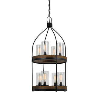 60W X 8 Chardon Metal/Wood Chandelier With Glass Shade