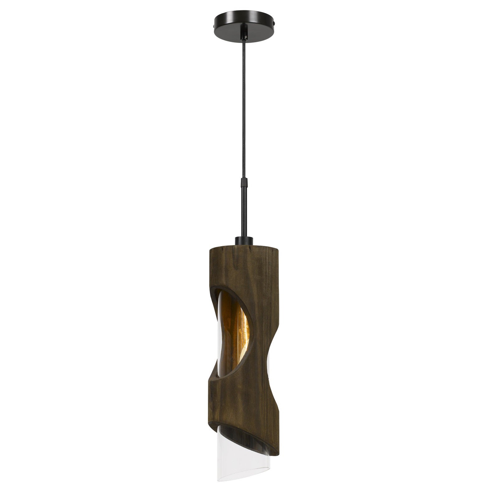 60W Zamora Wood Pendant With Clear Glass Shade