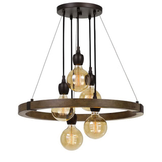 60W X 5 Martos Metal/Wood Chandelier. (Edison Bulbs Included)