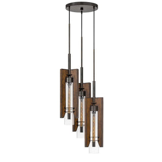 60W X 3 Almeria Wood/Glass 3 Light Pendant Fixture (Edison Bulbs Not Included)