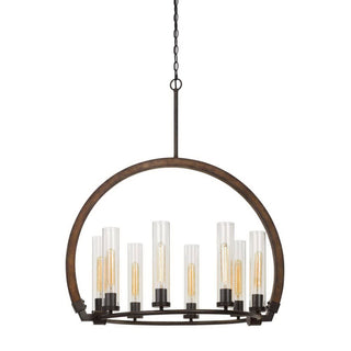 60W X 8 Sulmona Wood/Metal Chandelier With Glass Shade (Edison Bulbs Not Included)