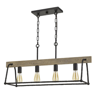 Lockport Hang Forged  Metal/Wood Island Chandelier (Edison Bulbs Not Included)