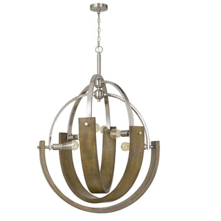 60W X 6 Rauma Metal/Wood Chandelier (Edison Bulbs Are Not Included)