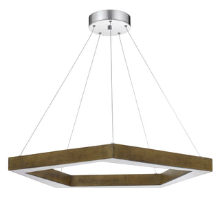 Metz Dimmable Integrated Led Polygon Pine Wood Pendant Fixture. 38W, 3000 Lumen, 3000K