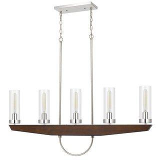 60W X 5 Ercolano Pine Wood/Metal Island Chandelier With Clear Glass Shade (Edison Bulbs Not Included)