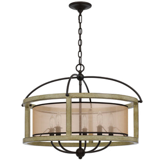 Palencia Rubber Wood Round Chandelier With Organza Shade