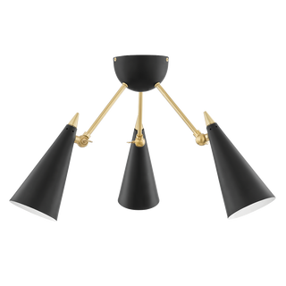 Moxie Semi Flush in Aged Brass/black Finish
