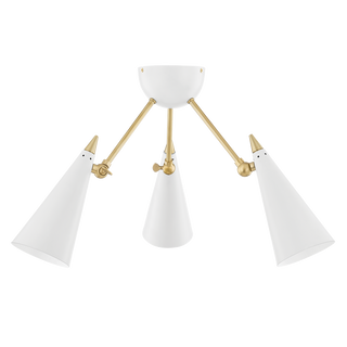 Moxie Semi Flush in Aged Brass/soft Off White Finish